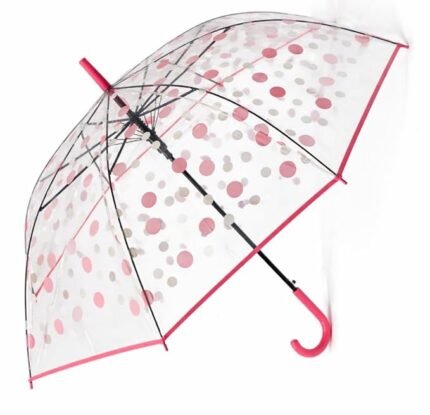 Clear Dome Kids Umbrella with Pink Handle – Transparent Polka Dot