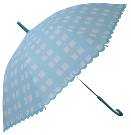 Turquoise Checkered Kids Umbrella with Scalloped Edge – Stylish Rain Umbrella for Boys & Girls