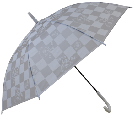 Grey Checkerboard Teddy Bear Kids Umbrella – Cute Cartoon Print Rain Umbrella for Boys & Girls