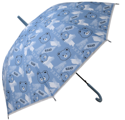 Cute Bear Print Kids PVC Umbrella with Blue Handle – Cartoon Bear Rain Umbrella for Boys & Girls