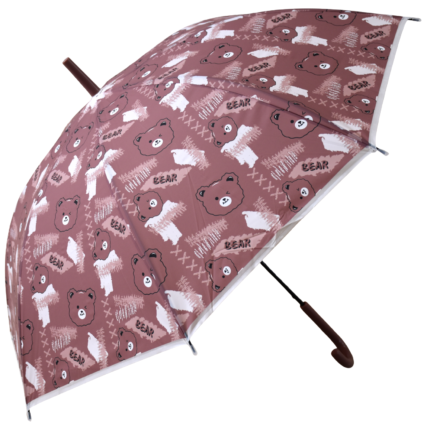 Brown Bear Print Kids PVC Umbrella with Dark Brown Handle – Cute Cartoon Rain Umbrella for Boys & Girls