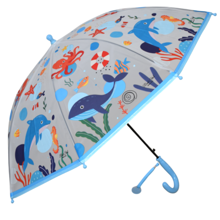 Blue Ocean Kids PVC Umbrella – Dolphin & Whale Rain Umbrella for Boys & Girls