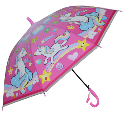 Light Pink Unicorn Kids PVC Umbrella for Boys & Girls