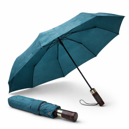 3 Fold Compact Automatic Open/Folding Umbrella - Teal Blue Color