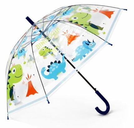 Kids Transparent Dome Umbrella with Dinosaur Print