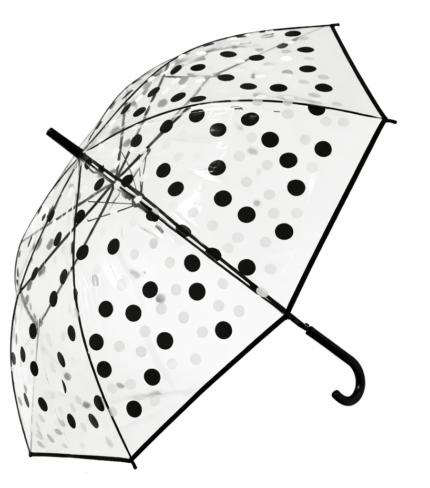 Transparent Dome Umbrella with Polka Dots - Black