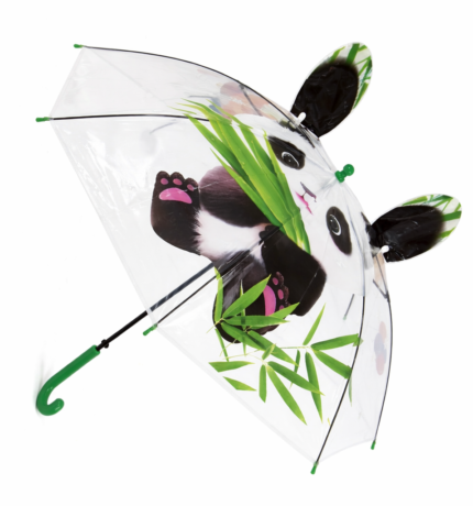 Kids Cute Panda Transparent  with Green Handle – Umbrella