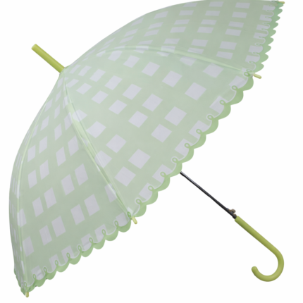 Green Checkered Kids Umbrella with Scalloped Edge – Cute Rain Umbrella for Boys & Girls