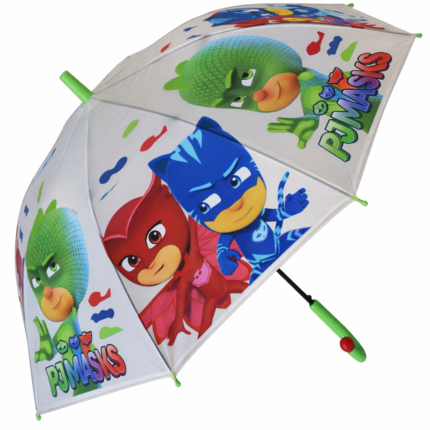 PJ Masks Kids Umbrella with Green & Red Dot Handle – Cartoon Superhero Rain Umbrella for Boys & Girls