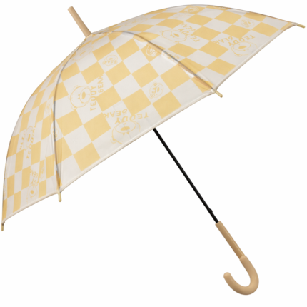 Yellow Checkerboard Teddy Bear Kids Umbrella – Cute Cartoon Print Rain Umbrella for Boys & Girls