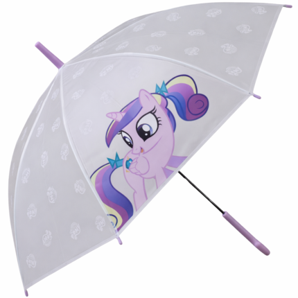 Rainbow Pony Kids PVC Umbrella with Purple Handle – Cute Cartoon Pony Rain Umbrella for Girls