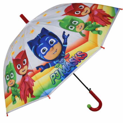 PJ Masks Kids Umbrella with Red & Green Dot Handle – Cartoon Superhero Rain Umbrella for Boys & Girls