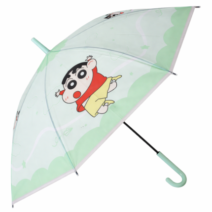 Shinchan Kids PVC Umbrella with Mint Green Handle – Cartoon Character Rain Umbrella for Boys & Girls