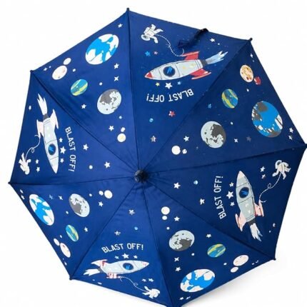 Color Changing Umbrella – Magical Space Theme Blue Rocket & Planets