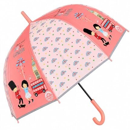 Kids Dome Shape Umbrella - London Theme (Light Orange)