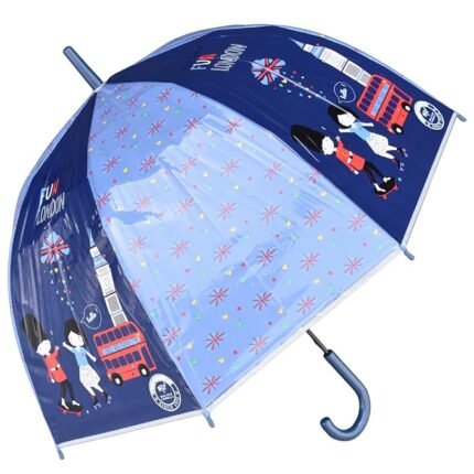 Kids Dome Shape Umbrella - London Bus Print (Light Blue)