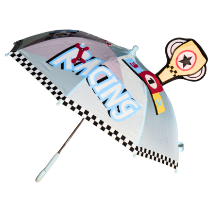 3D Racing Kids Umbrella – Cartoon Print with Light Blue Handle