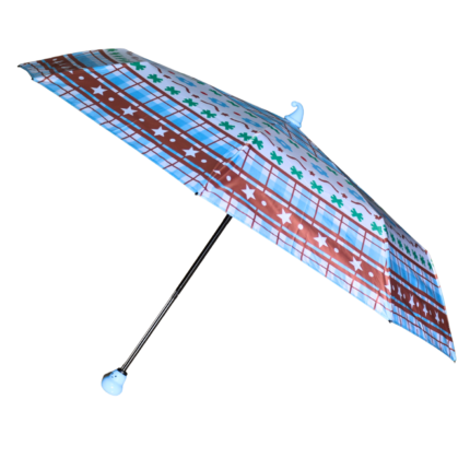 Kids 3 Fold Umbrella – Floral Check Design with Blue Handle